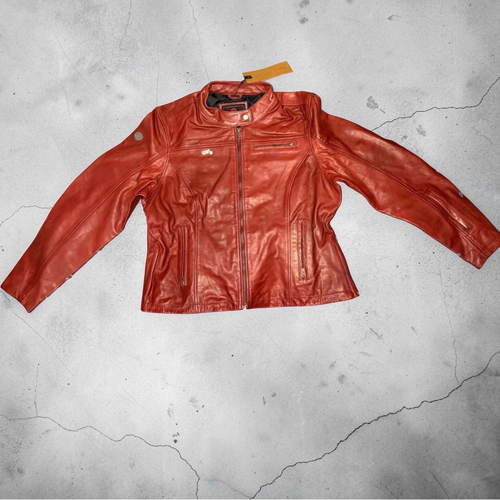 Royal Enfield Genuine Leather Motorcycle Jacket Red Women’s 2X Cafe Racer NWT